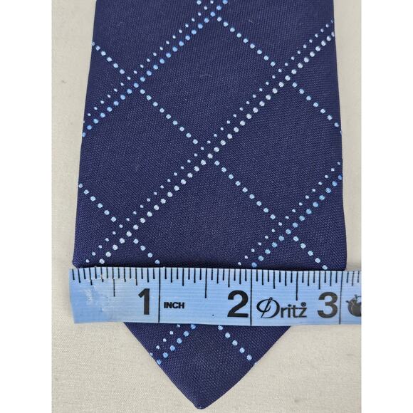 THOMAS PINK MEN'S 3" BLUE GRID DOT PATTERN NECKTIE – 100% SILK – WOVEN IN UK - Picture 12 of 12